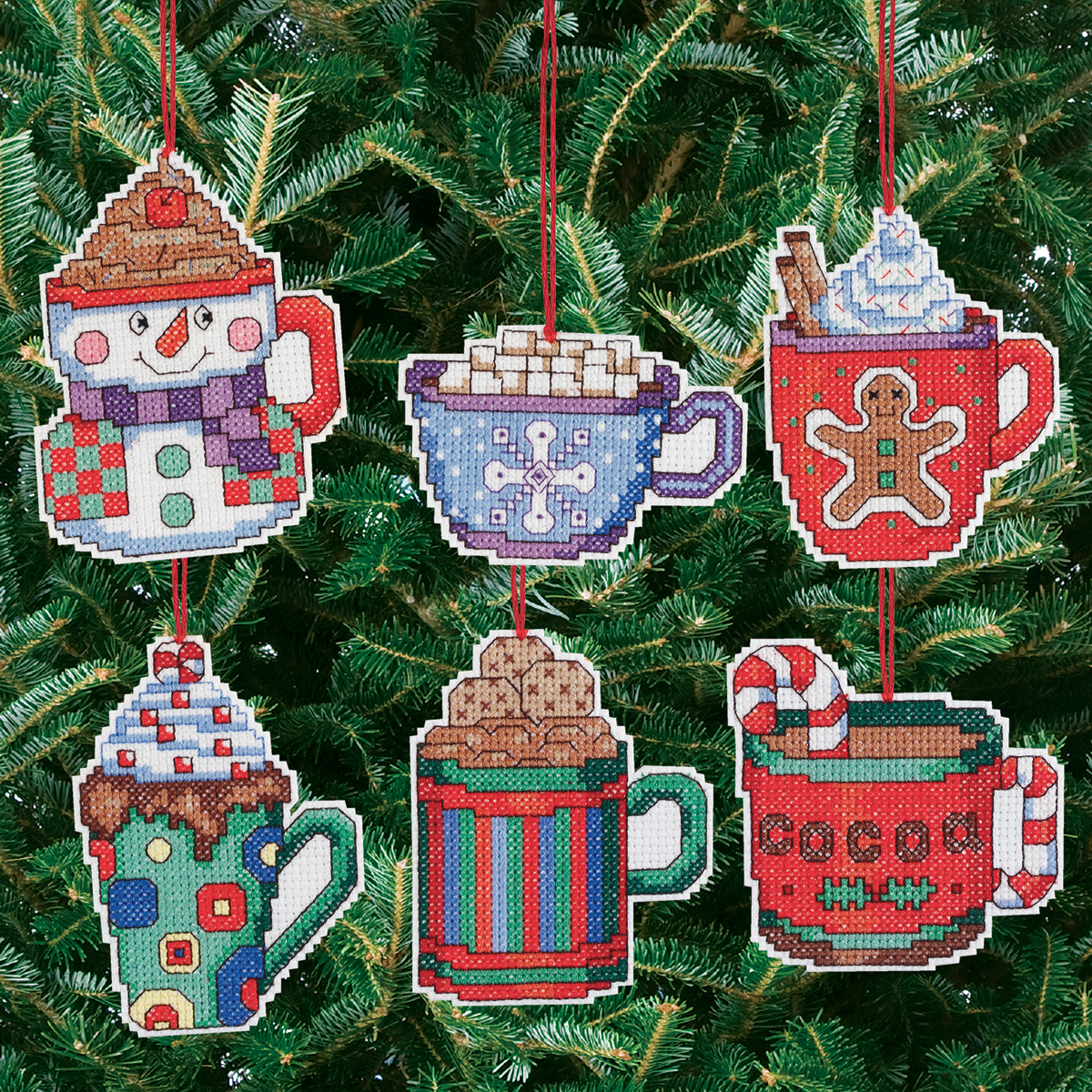 Janlynn Cocoa Mug Ornaments Counted Cross Stitch Kit 3.5x3.5 14 Count Set of 6
